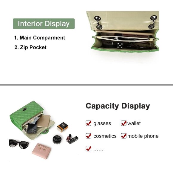 Women Light Green Imported Trendy Quilted Crossbody Shoulder Chain Designer Bag - Picture 4 of 6